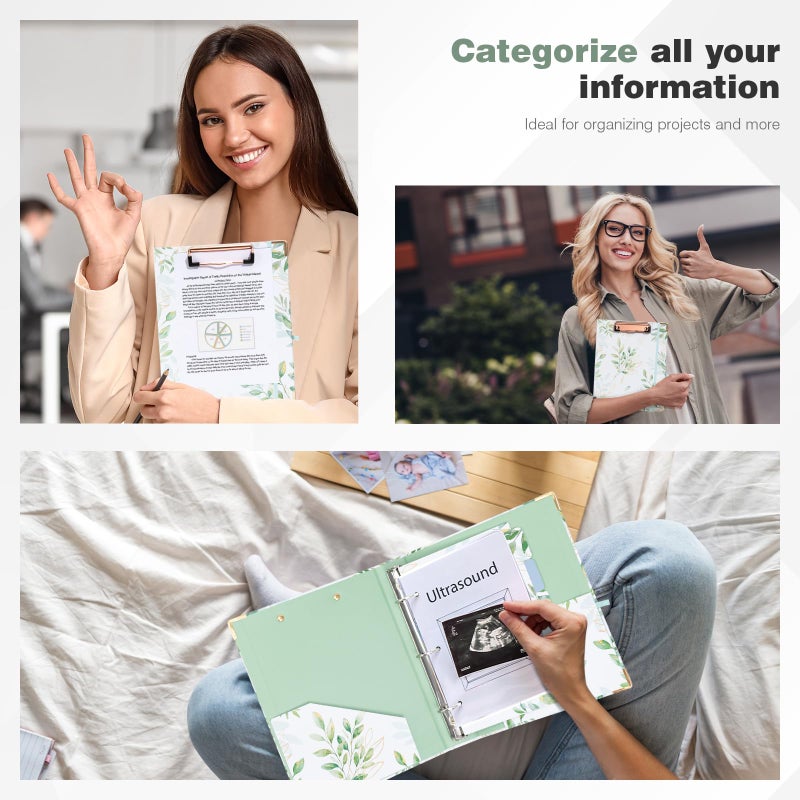 Ospelelf Mini Binder 3 Ring 1 Inch, Green Floral Round Ring Clipboard Binder with 5 Tab Dividers, for School and Office Supplies, Greenleaf - Image 4