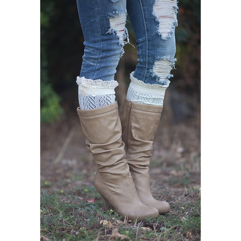 Modern Boho The Original on Boot Socks with Lace Trim Boutique Socks by - Image 4