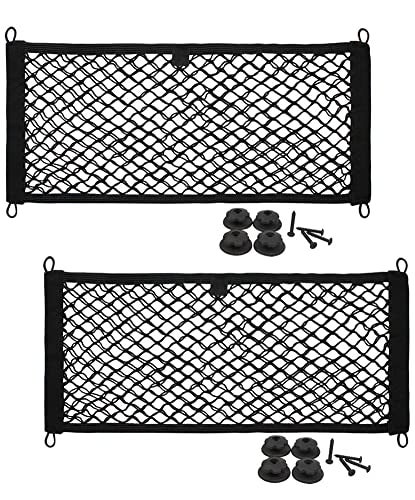 2 Pack JAVOedge Large Cargo Net for Trunk RV Boats Storage Mesh Pocket Net with 8 pcs Mounting Screw and Builtin Hooks