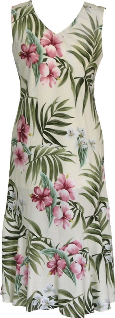 RJC Women's Breathtaking Island Getaway Tea Length Sleeveless Hawaiian Dress Beige Small - Image 5