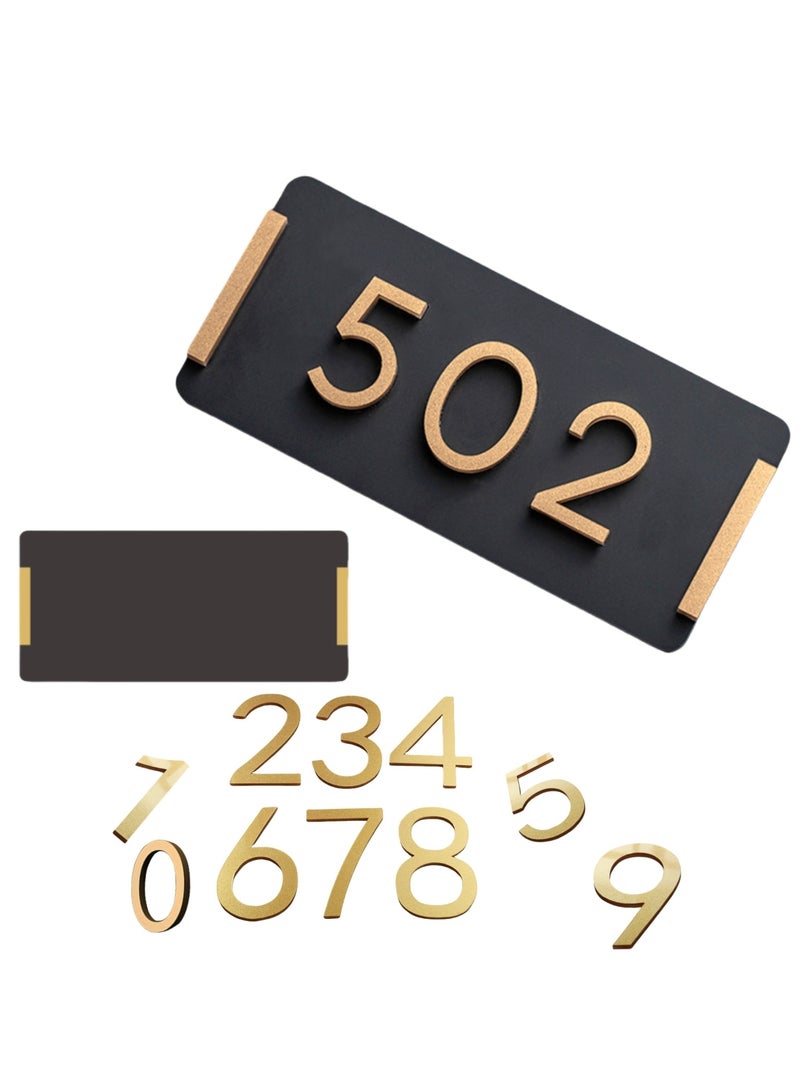 مجموعة لوحات عناوين المنازل وأرقام المنازل، لافتة عنوان شخصية بقاعدة أكريليك سوداء مقاس 24×11 سم و10 أرقام ذهبية (0-9) للشقق والمنازل والفنادق والمكاتب وصناديق البريد وشاشات العرض على الحائط - Image 1