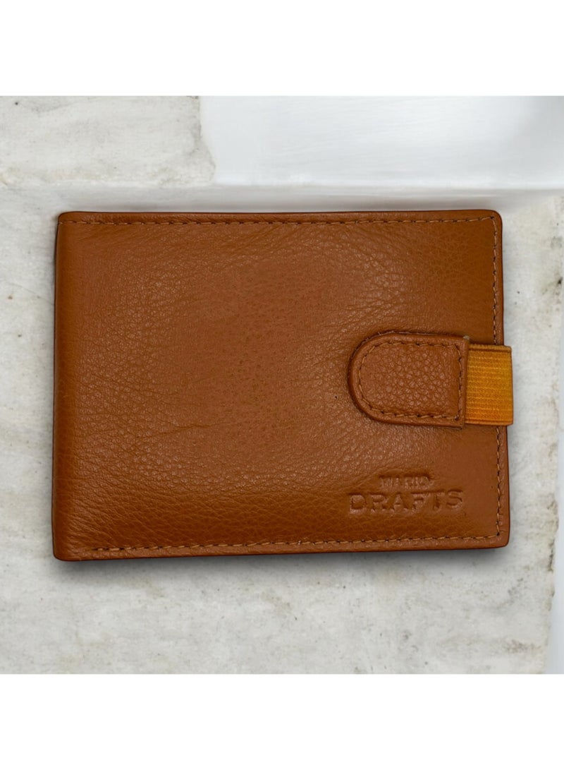MARIO DRAFTS Men Leather Bifold Wallet with Credit Card Slots, Tan - Image 1