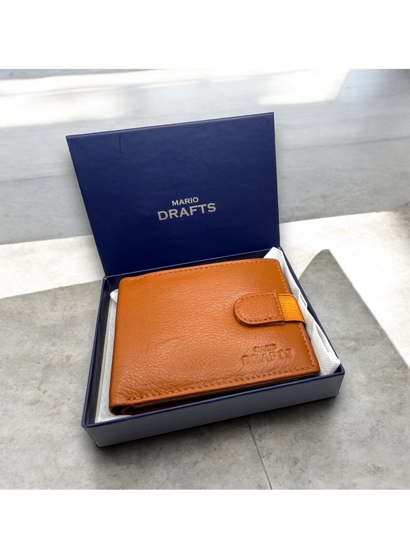 MARIO DRAFTS Men Leather Bifold Wallet with Credit Card Slots, Tan - Image 2