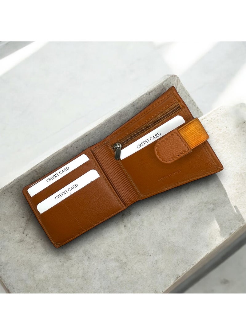 MARIO DRAFTS Men Leather Bifold Wallet with Credit Card Slots, Tan - Image 4