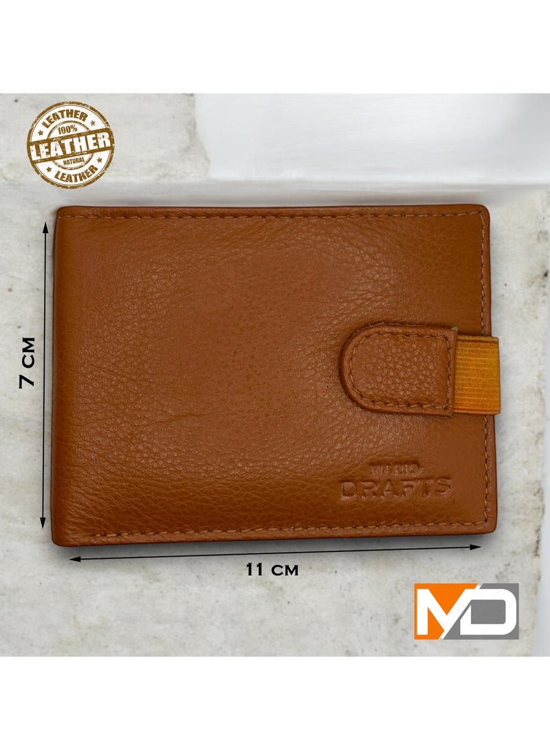 MARIO DRAFTS Men Leather Bifold Wallet with Credit Card Slots, Tan - Image 3