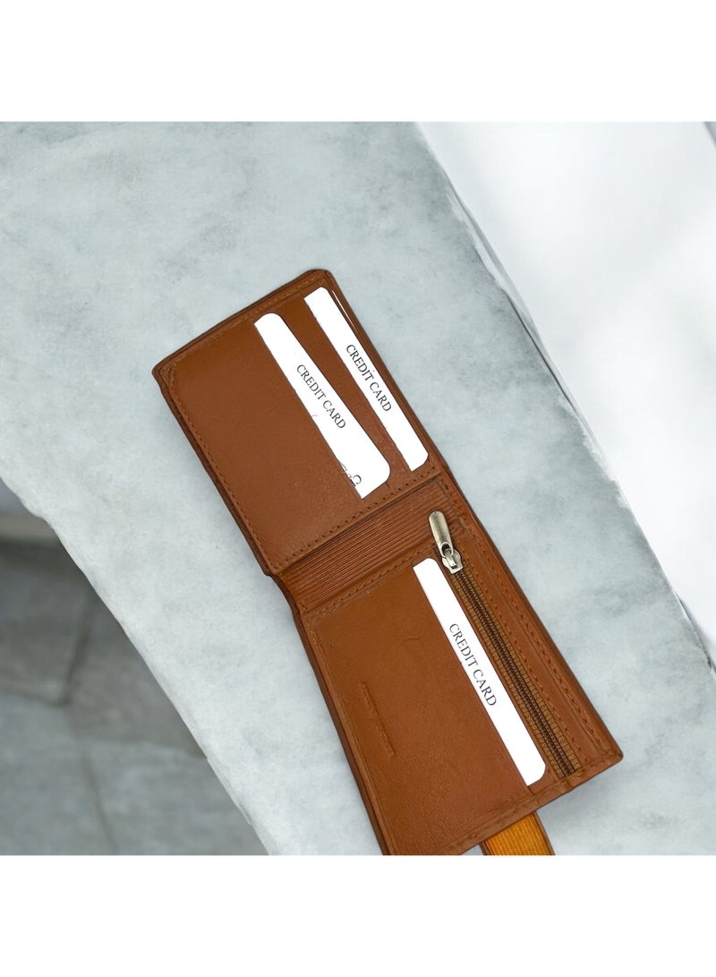 MARIO DRAFTS Men Leather Bifold Wallet with Credit Card Slots, Tan - Image 5