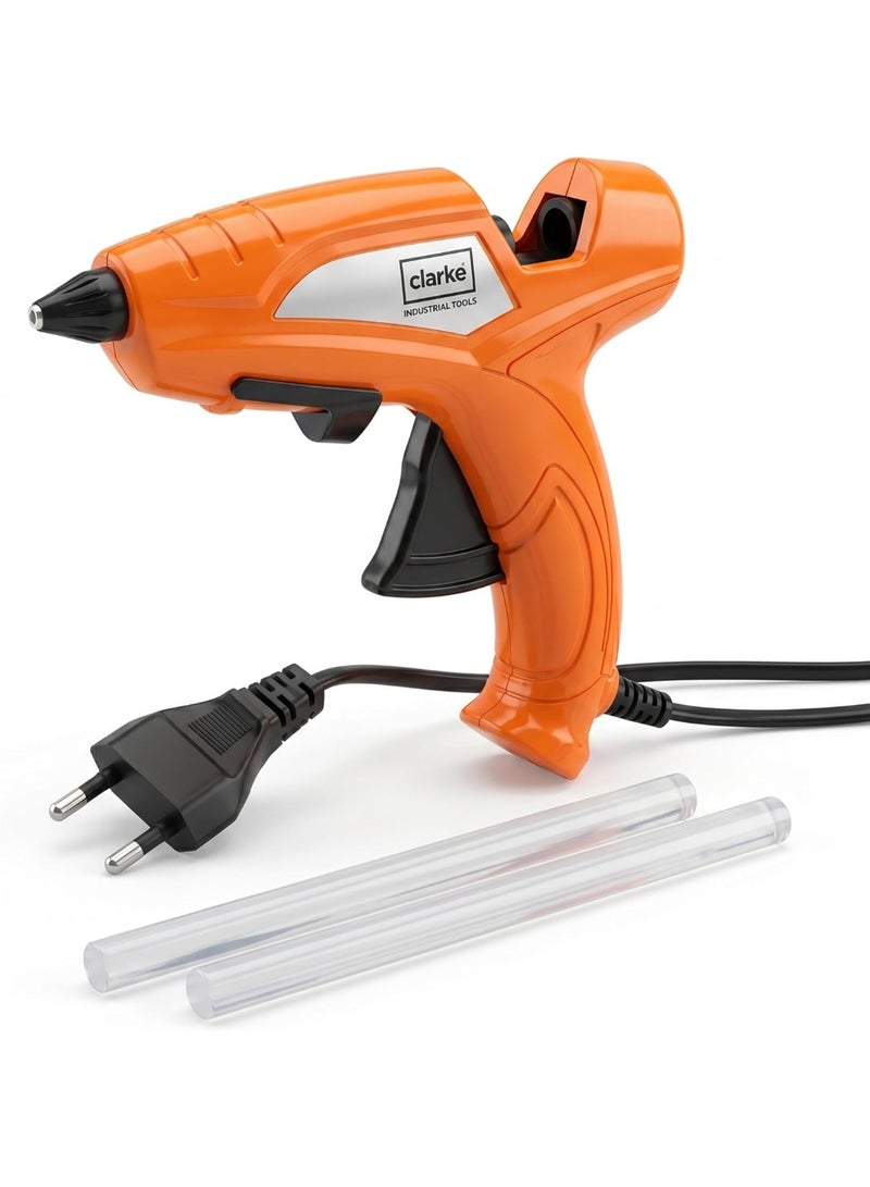 CLARKE TOOLS Clarke 100W Hot Glue Gun – 220V-240V 50/60Hz High Performance Glue Gun with 12-16g/min Flow Rate, 3-5 Min Preheat Time, Includes 2 Free Glue Sticks (11.2x150mm) - Image 1