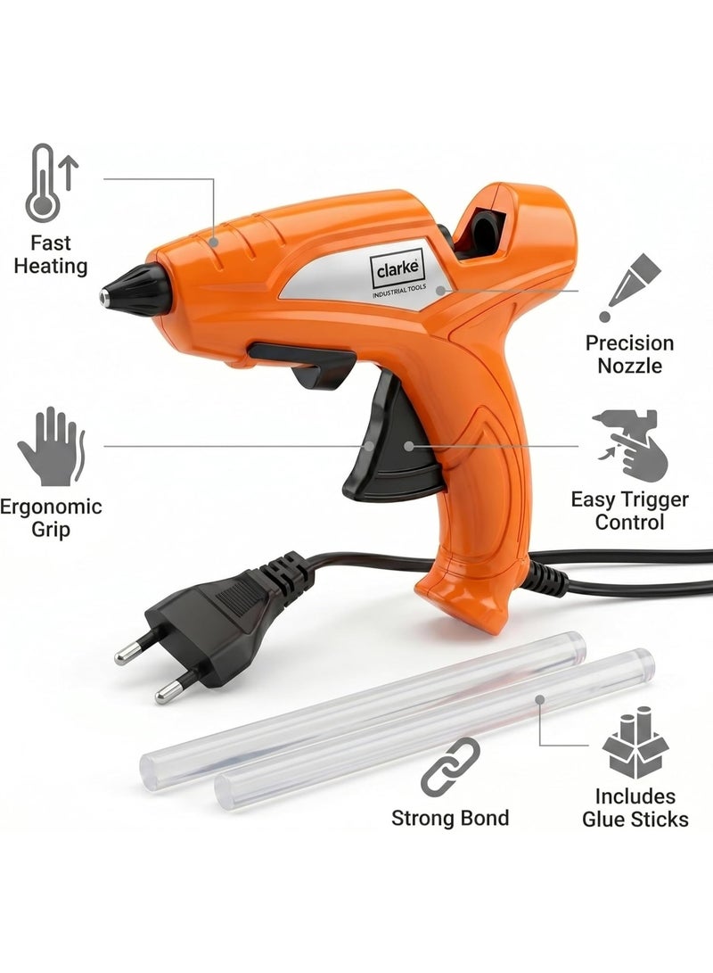 CLARKE TOOLS Clarke 100W Hot Glue Gun – 220V-240V 50/60Hz High Performance Glue Gun with 12-16g/min Flow Rate, 3-5 Min Preheat Time, Includes 2 Free Glue Sticks (11.2x150mm) - Image 2