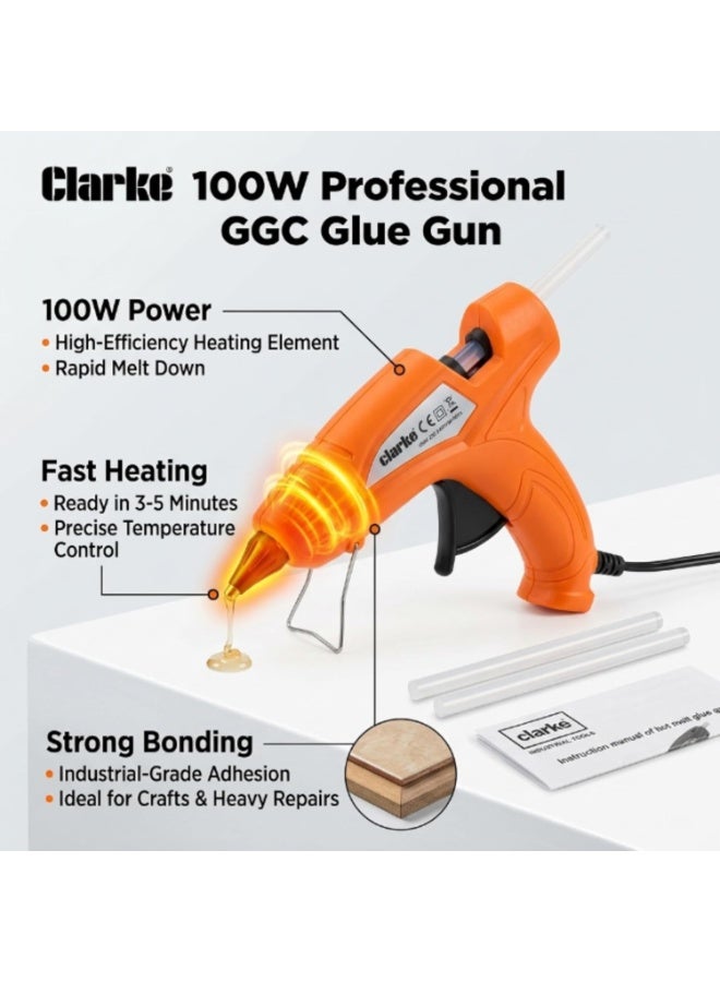 CLARKE TOOLS Clarke 100W Hot Glue Gun – 220V-240V 50/60Hz High Performance Glue Gun with 12-16g/min Flow Rate, 3-5 Min Preheat Time, Includes 2 Free Glue Sticks (11.2x150mm) - Image 3