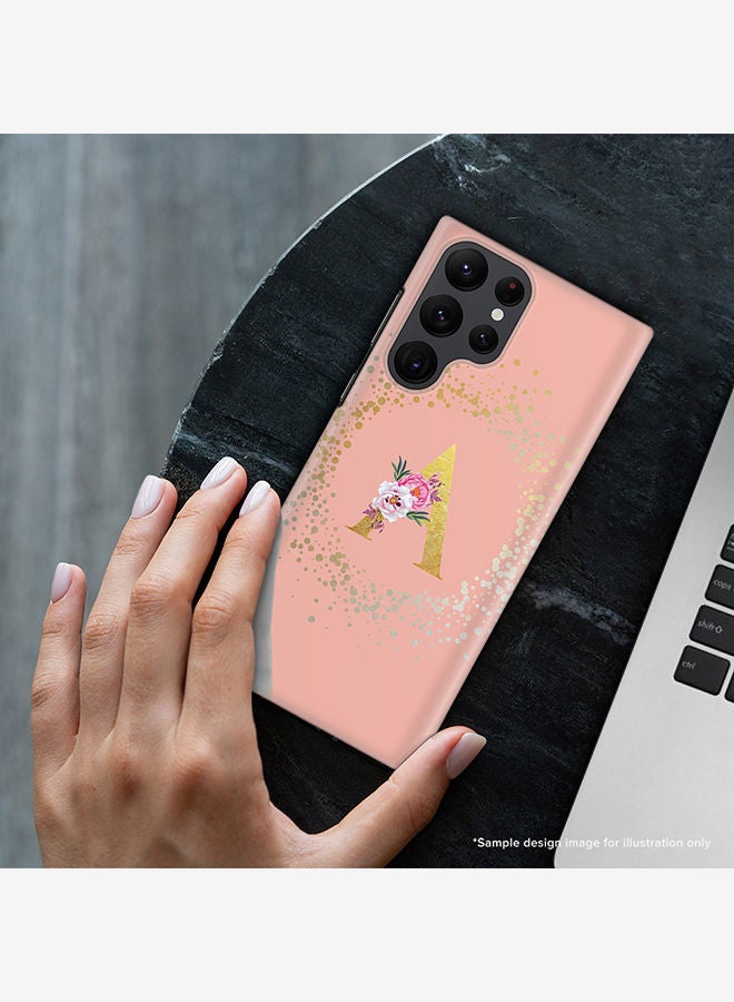 Stylizedd Monogram Slim Cover for Samsung Galaxy S22 Ultra 5G Case Custom Initials Letter Floral Pattern Snap Series Mobile Cover Matte Alphabet  - V (Rose Pink) - Image 2