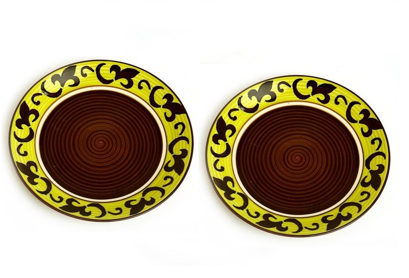 Caffeine Ceramic Handmade Stroneware Brown & Yellow Leaf Quarter Plate 7” (Set of 2 Dishwasher & Microwave Safe) - Image 3