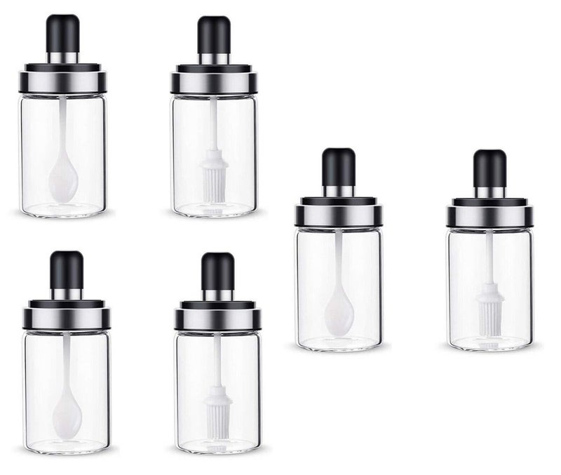 DENSITY COLLECTION Kitchen High Borosilicate Glass Spice Jars Seasonning Box Jar Condiment Jar,Combination Spoon and Lid Design,Premium Commercial Grade 250ml (3 Pcs,Spoon jar+3 Pcs Brush Spoon Jar) - Image 1