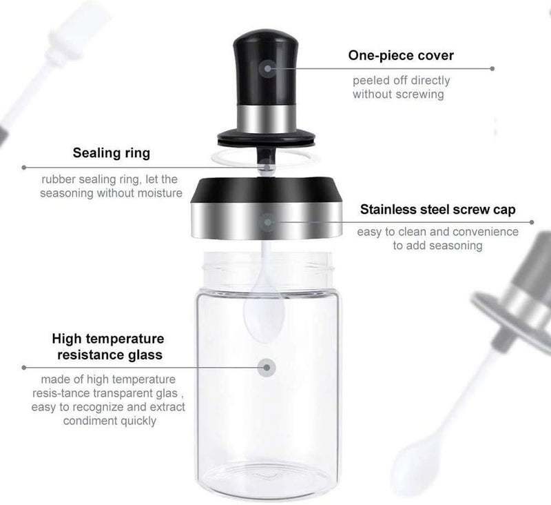 DENSITY COLLECTION Kitchen High Borosilicate Glass Spice Jars Seasonning Box Jar Condiment Jar,Combination Spoon and Lid Design,Premium Commercial Grade 250ml (3 Pcs,Spoon jar+3 Pcs Brush Spoon Jar) - Image 4