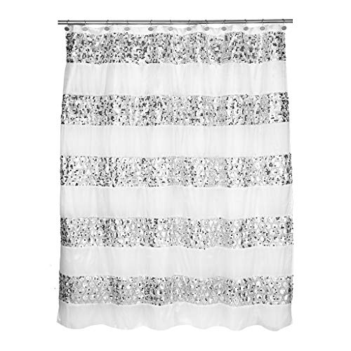Popular Bath Sinatra Sequin Shower Curtain, White, 70x72 Inches - Image 1