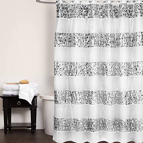 Popular Bath Sinatra Sequin Shower Curtain, White, 70x72 Inches - Image 3