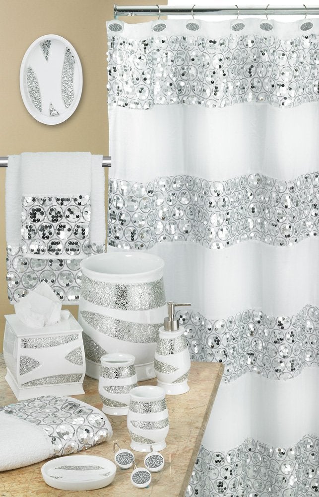 Popular Bath Sinatra Sequin Shower Curtain, White, 70x72 Inches - Image 4