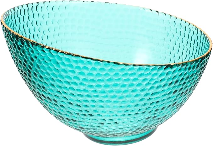 Green Hammered Glass Salad Fruit Bowl Snack Serving Dish Smooth Edges Easy Clean 17 5X17X12 5CM - Image 1