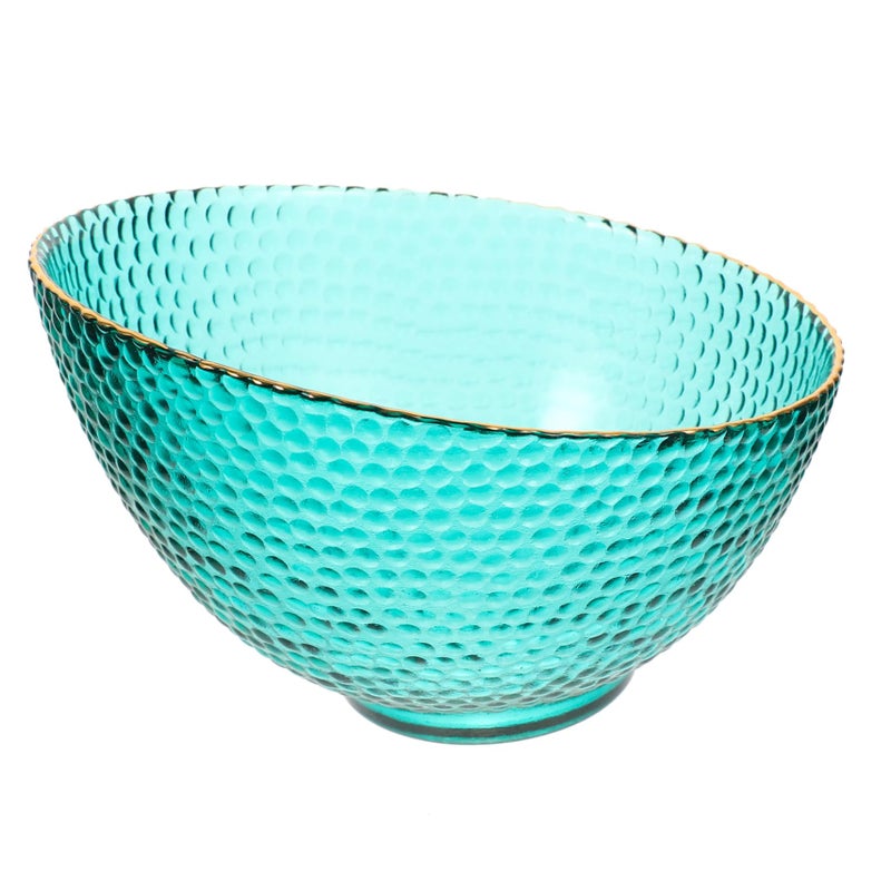 Green Hammered Glass Salad Fruit Bowl Snack Serving Dish Smooth Edges Easy Clean 17 5X17X12 5CM - Image 2