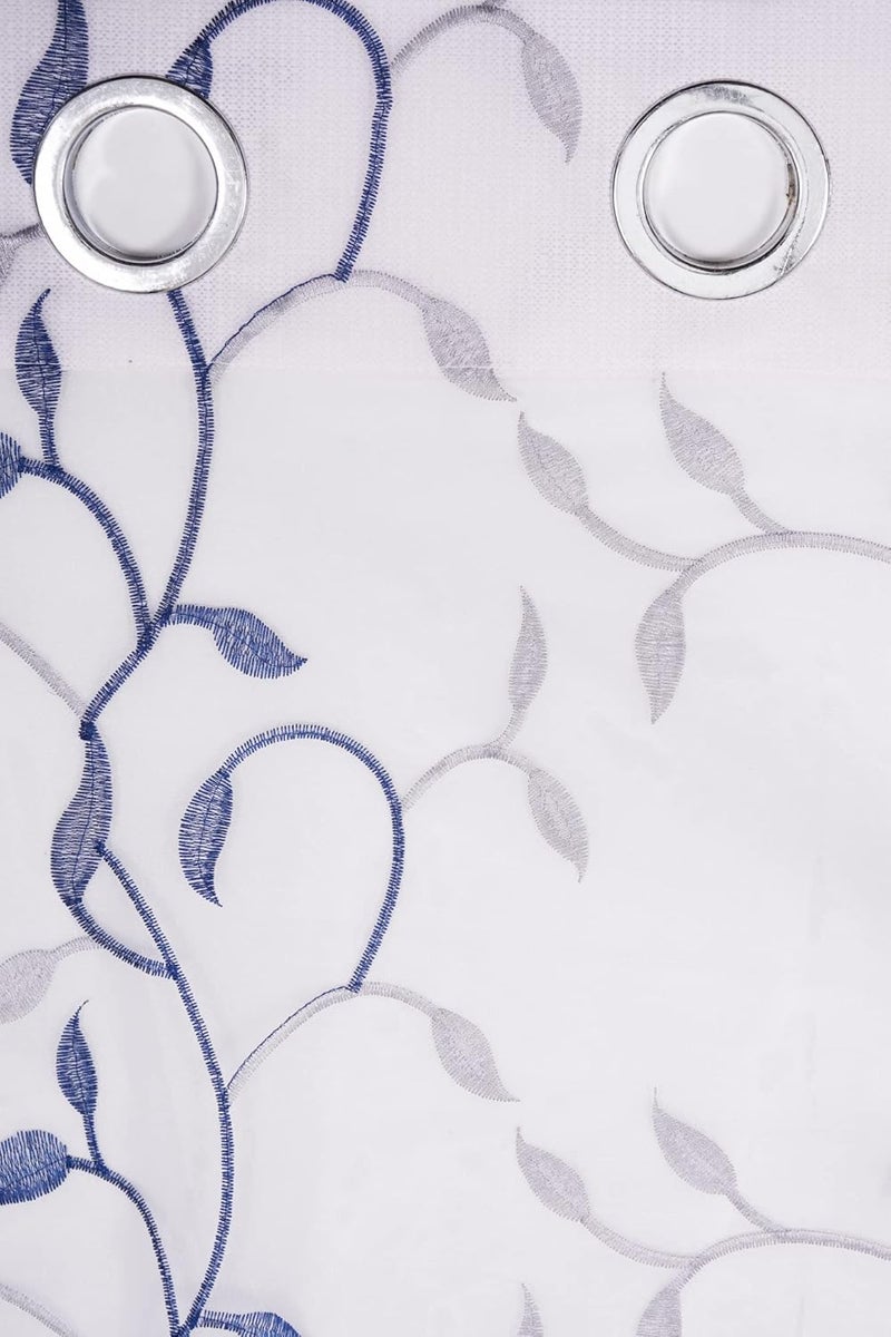 Parda Online Sheer Tissue Eyelet Leaf Design Blue Door Curtain for Home 7Ft Pack of 2 - Image 1