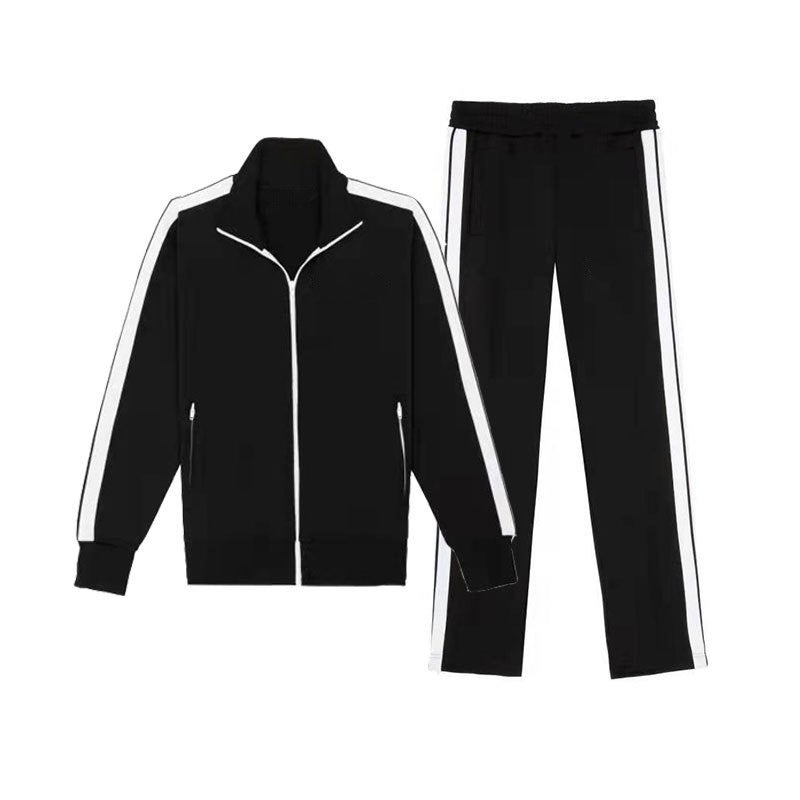 Amazon European and American popular fashion brand strip suit Leisure Sports mens stand collar zipper sweater sweater men Black 