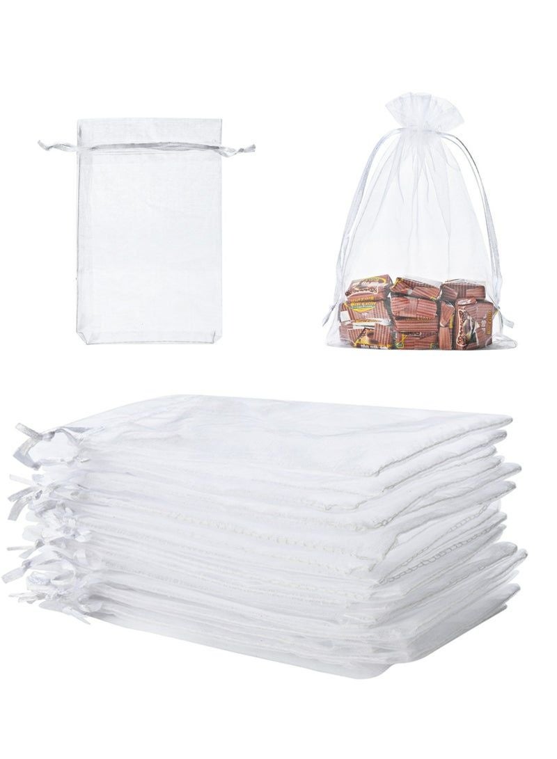 30 Pack White Organza Drawstring Gift Bags, 4x6 Inch Sheer Mesh Favor Pouches - Image 1