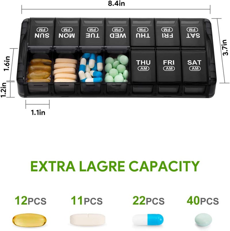 Sukuos Weekly Pill Organizer 7 Day 2 Times a Day, Quick Fill Daily Pill Box (AM PM), Extra Large Pill Cases for Vitamin/Fish Oil/Supplements, Arthritis Friendly, Easy to Clean - Image 3
