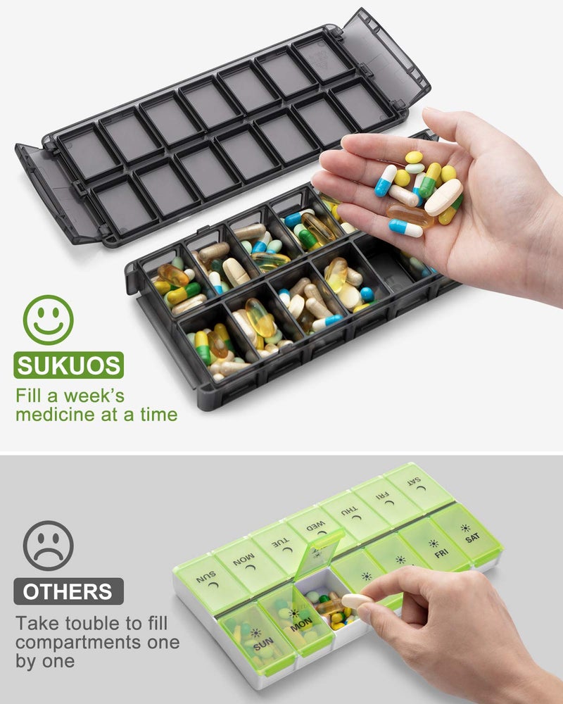 Sukuos Weekly Pill Organizer 7 Day 2 Times a Day, Quick Fill Daily Pill Box (AM PM), Extra Large Pill Cases for Vitamin/Fish Oil/Supplements, Arthritis Friendly, Easy to Clean - Image 4