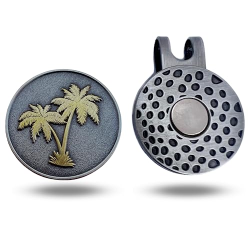 Full Metal Markers Palm Tree Unique Magnetic Metal Golf Ball Marker Accessory with Hat Clip for Men and Women (2 Ball Markers + 1 Hat Clip) - Image 3