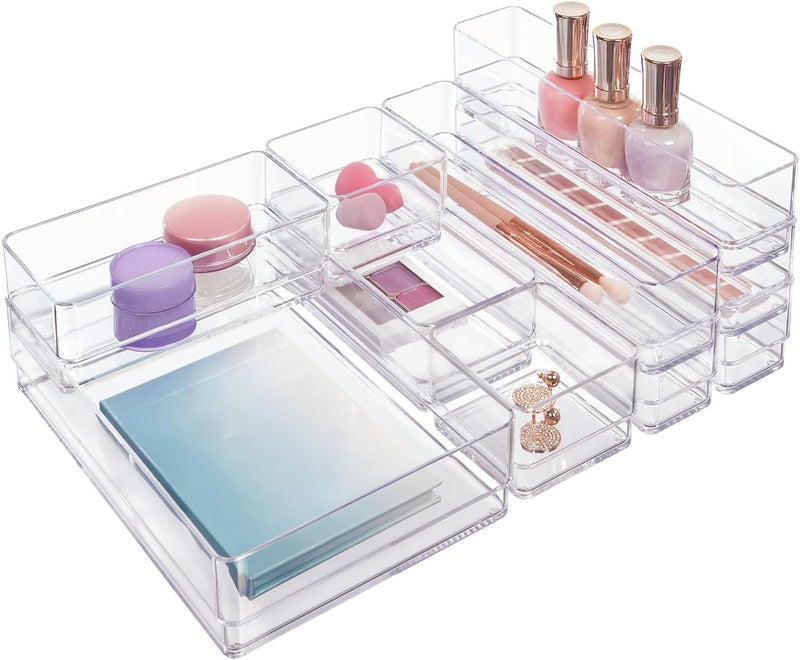 STORi SimpleSort 10-Piece Stackable Clear Drawer Organizer Set | Multi-size Trays | Makeup Vanity Storage Bins and Office Desk Drawer Dividers | Made in USA - Image 1