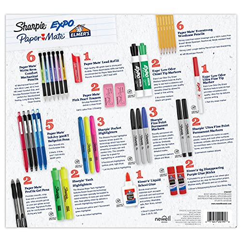 Sharpie School Supplies Kit Highlighters Mechanical Pencils Glue Sticks Erasers Permanent Markers Gel Pens Pencils School Glue and more from Sharpie Elmer’s Paper Mate & Expo 38 pieces - Image 2