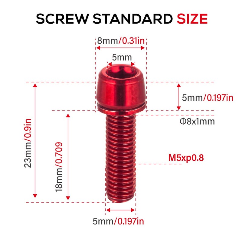 CNC Bike Stem Boltsï¼ŒStem Bolts for BMX/MTB/Road Bike with Washers,Red - Image 2