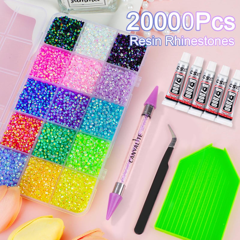 Canvalite 18000Pcs Resin Jelly Rhinestones for Bedazzling, Multicolor 3mm Flatback Rainbow Gems, Bedazzling Crystal with 4Pcs 2.5g Jewelry Glue, Rhinestone Picker for DIY Crafting Clothes Shoes Nail Art - Image 2