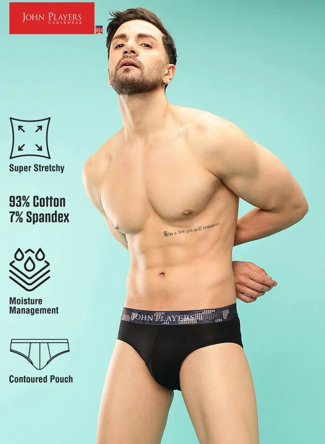 John Players Black Classic Brief with Patterned Waistband