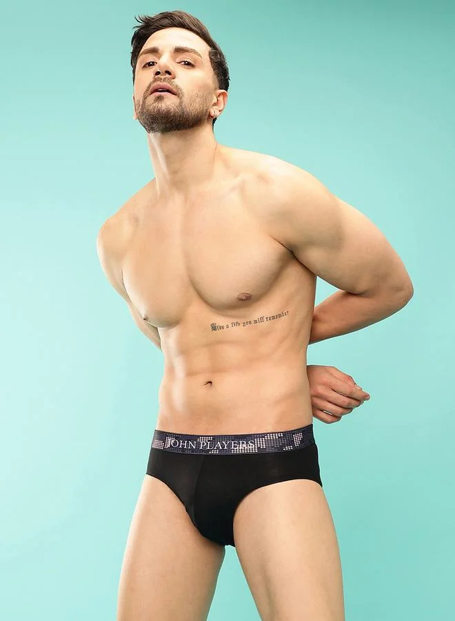 John Players Black Classic Brief with Patterned Waistband