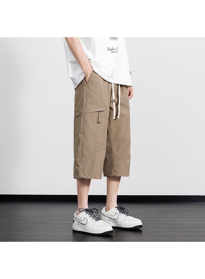 Poum Men's Summer American-style Workwear Seven-point Pants Casual Ice Silk Sports Quick-drying Shorts K66 Khaki 2XL - Image 3
