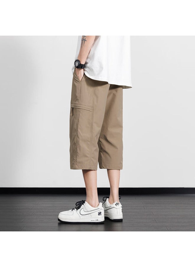 Poum Men's Summer American-style Workwear Seven-point Pants Casual Ice Silk Sports Quick-drying Shorts K66 Khaki 2XL - Image 2