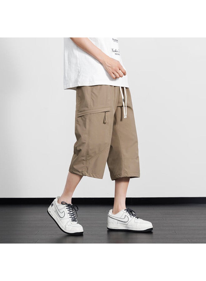 Poum Men's Summer American-style Workwear Seven-point Pants Casual Ice Silk Sports Quick-drying Shorts K66 Khaki 2XL - Image 4