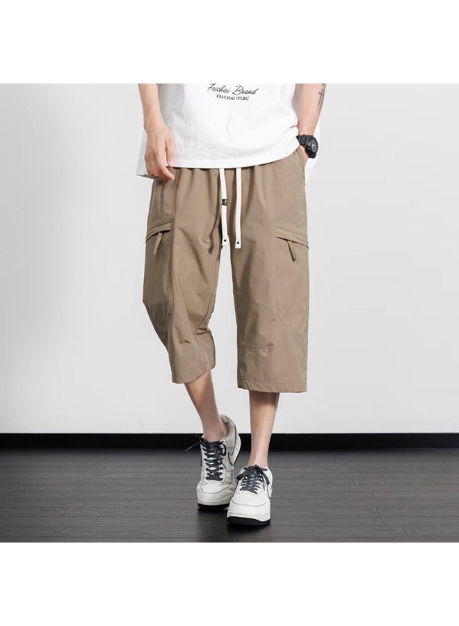 Poum Men's Summer American-style Workwear Seven-point Pants Casual Ice Silk Sports Quick-drying Shorts K66 Khaki 2XL - Image 1