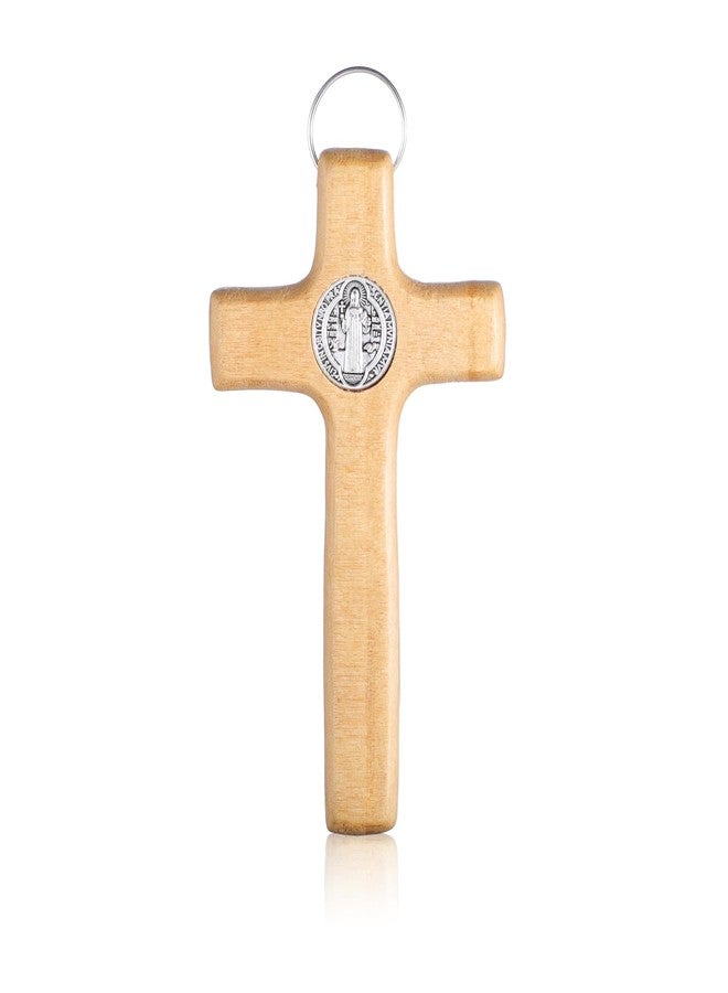 KOMI St Benedict Crucifix 4.2" Small Wood Wall Cross Christian Catholic Decor Wall Hanging Cross Religious Faith Gifts - Image 3