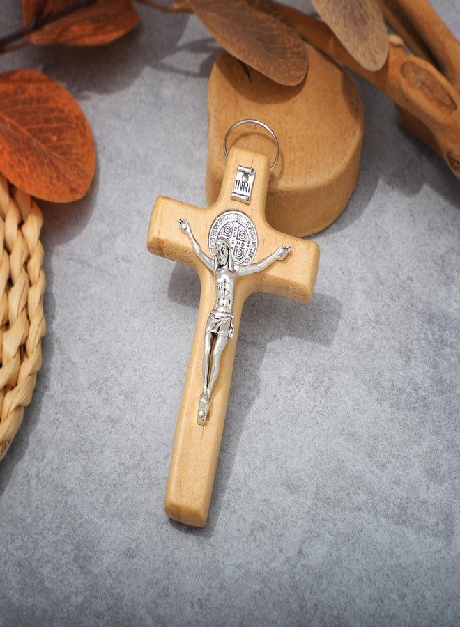 KOMI St Benedict Crucifix 4.2" Small Wood Wall Cross Christian Catholic Decor Wall Hanging Cross Religious Faith Gifts - Image 5