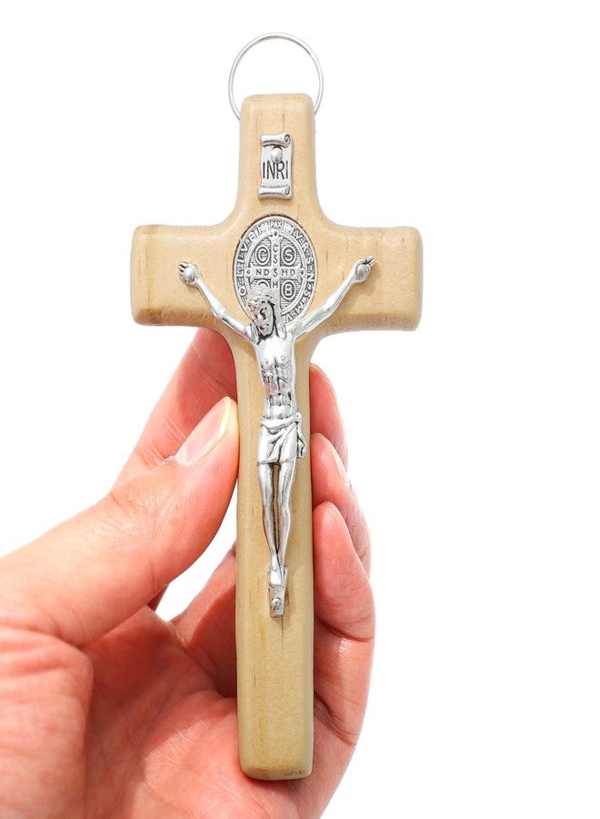 KOMI St Benedict Crucifix 4.2" Small Wood Wall Cross Christian Catholic Decor Wall Hanging Cross Religious Faith Gifts - Image 1