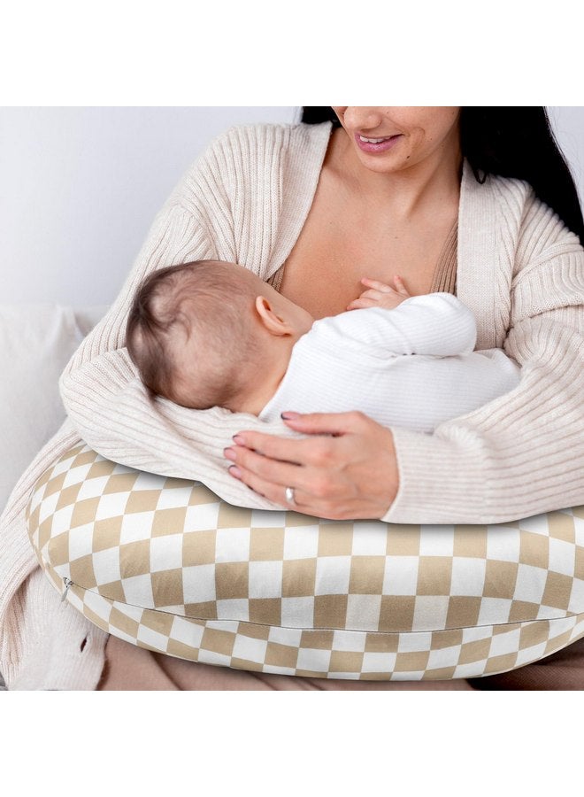 DILIMI Nursing Pillow Cover, Stretchy Removable Case for Breastfeeding Pillows, Ultra Soft Comfortable Slipcover for Baby Girl and Boy, Light Brown Checkerboard - Image 5