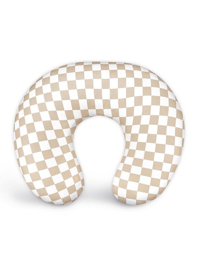 DILIMI Nursing Pillow Cover, Stretchy Removable Case for Breastfeeding Pillows, Ultra Soft Comfortable Slipcover for Baby Girl and Boy, Light Brown Checkerboard - Image 1