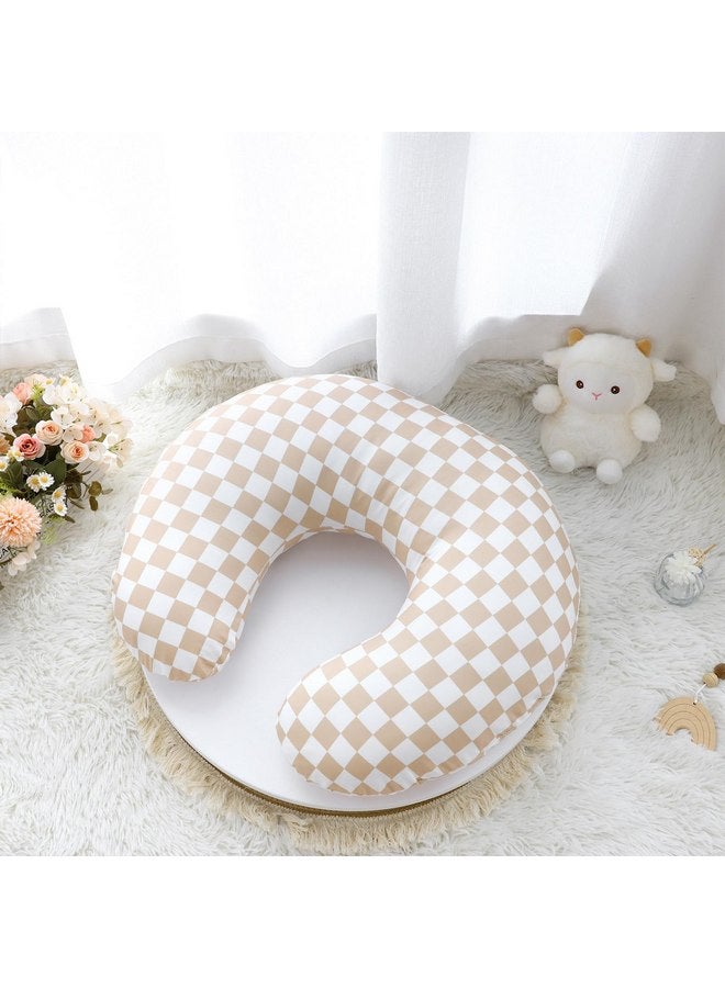 DILIMI Nursing Pillow Cover, Stretchy Removable Case for Breastfeeding Pillows, Ultra Soft Comfortable Slipcover for Baby Girl and Boy, Light Brown Checkerboard - Image 4