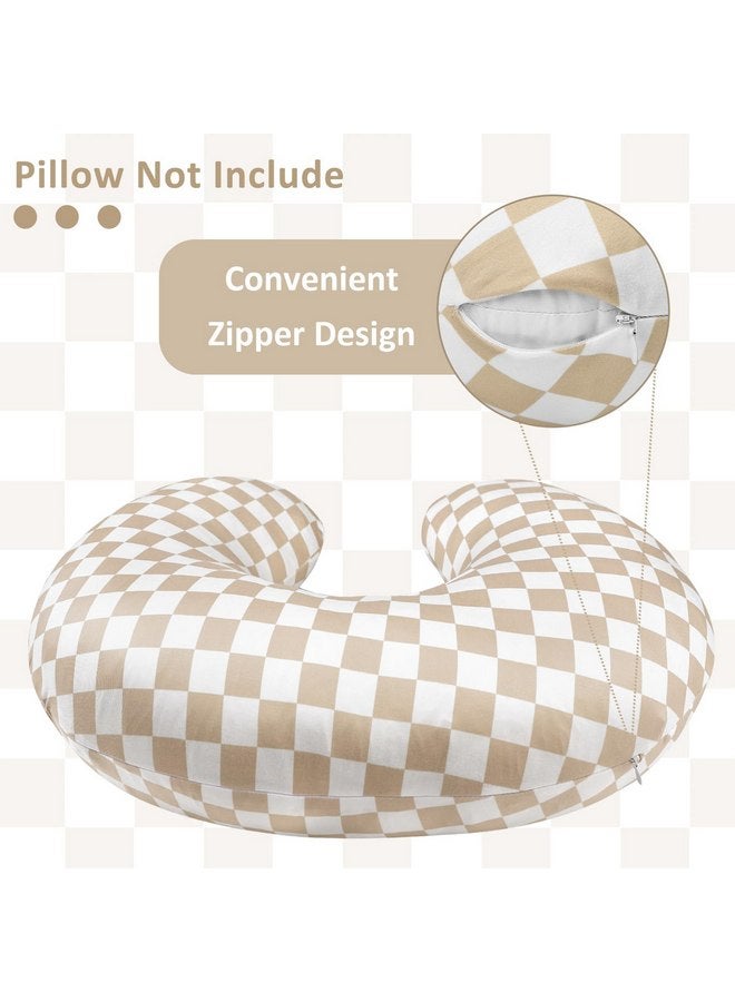 DILIMI Nursing Pillow Cover, Stretchy Removable Case for Breastfeeding Pillows, Ultra Soft Comfortable Slipcover for Baby Girl and Boy, Light Brown Checkerboard - Image 3