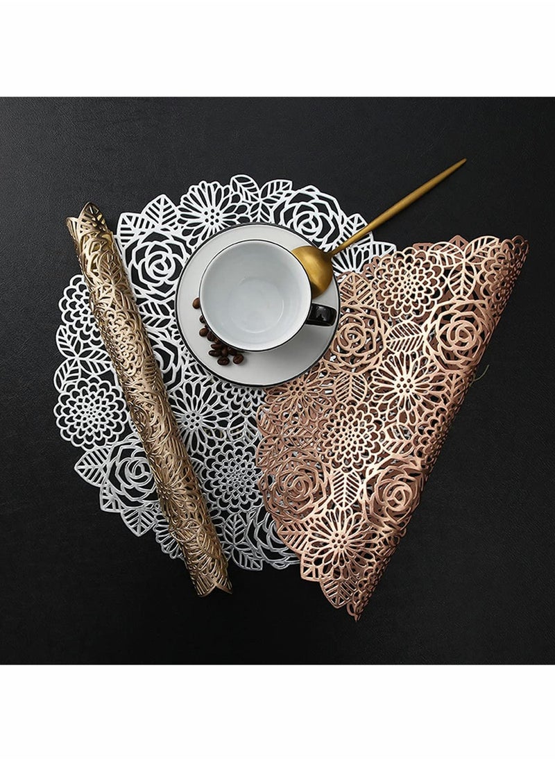 SYOSI - Round Silver Placemats Set of 6 Elegant Fancy Charger for Dining Table Holiday Wedding Decorative Placemats Charger Table Setting Place Mats Kitchen Table Mats Round Vinyl Placemats for Table - Image 1