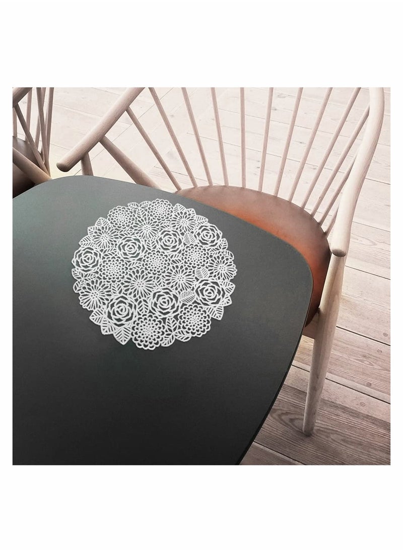 SYOSI - Round Silver Placemats Set of 6 Elegant Fancy Charger for Dining Table Holiday Wedding Decorative Placemats Charger Table Setting Place Mats Kitchen Table Mats Round Vinyl Placemats for Table - Image 1
