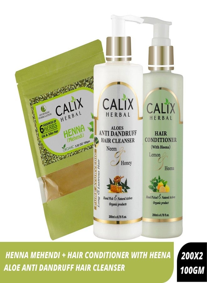 كلاليكس هيربال شامبو كاليكس هيربال العضوي والأيورفيدي بخلاصة الصبار المضاد للقشرة 200 مل + حناء مهندي 100 جم + بلسم للشعر (مع الحناء) 200 مل - مجموعة متكاملة للعناية بالشعر للرجال والنساء وجميع أنواع الشعر - Image 2