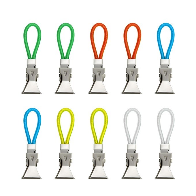 TEA TOWEL CLIPS 10 PCS METAL TEA TOWEL STORAGE CLIP WITH HANGING RING FOR TOWEL MULTICOLOR KITCHEN TOWEL HANGING CLIPS SMALL HOOK CLIPS FOR BEDROOM BATHROOM KITCHEN CUPBOARD 5 COLORS