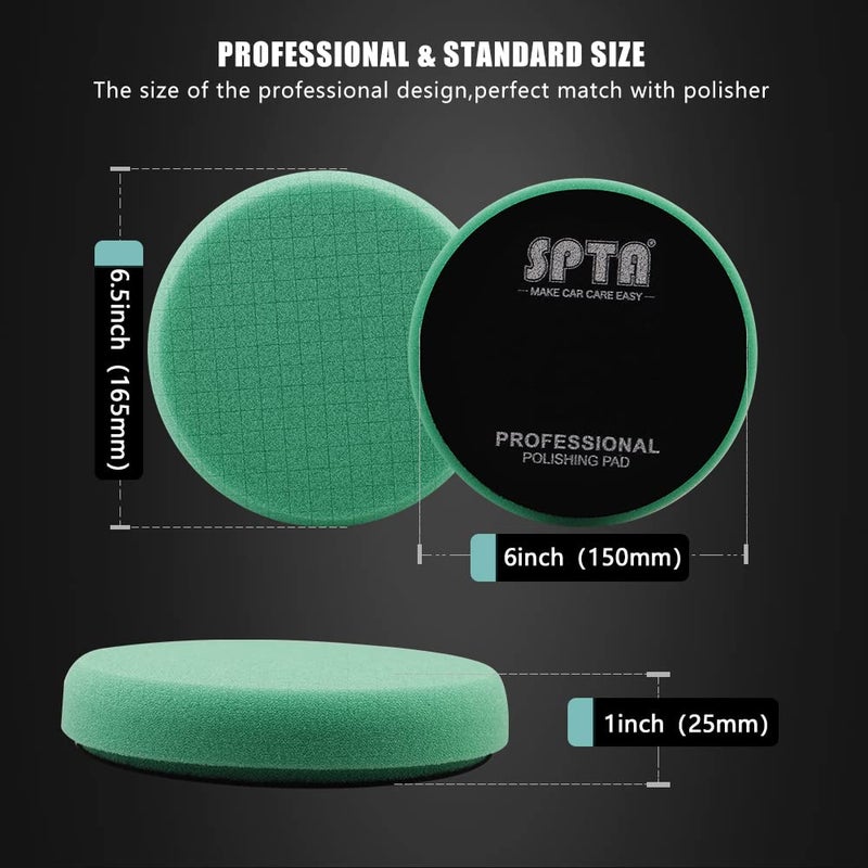 SPTA T120 Heavy-Cut Foam Polishing Pads, SPTA 3Pcs 6.5 Inch Face for 6 Inch 150mm Backing Plate Compound Buffing Sponge Pads for Car Buffer Polisher Compounding, Polishing and Waxing -FPTSS6G-3 - Image 2